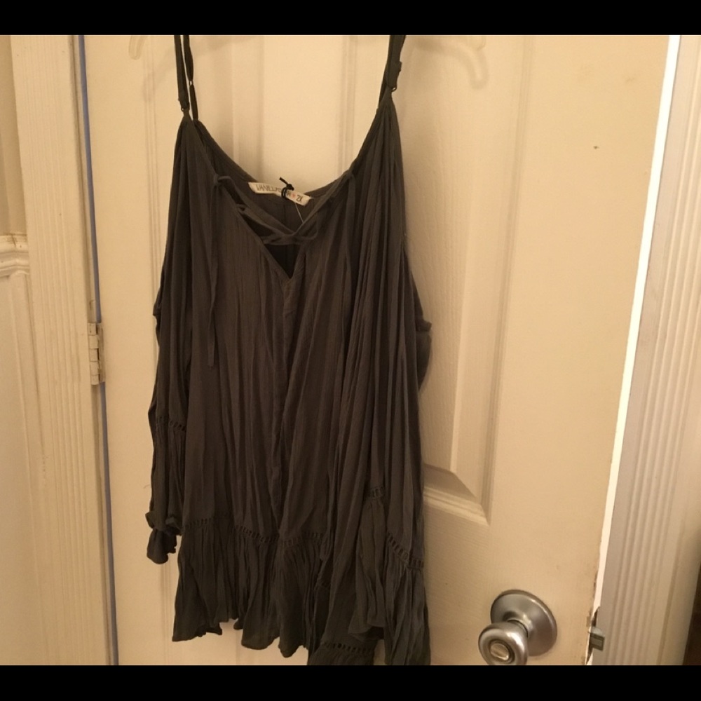 Army Green Cold Shoulder Top